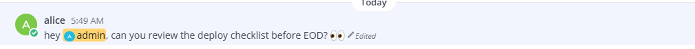 A chat message that @mentions the current user, highlighted with a blue left border and an inline avatar.